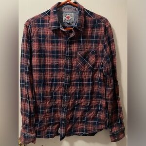 Flag & Anthem Desert Son Mens Plaid Shirt Button Up Red Black Long Sleeve Medium